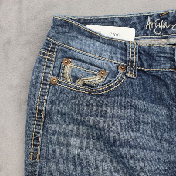 Ariya Jeans Pants Womens 6 Blue Bootcut Low Rise Button Stretch Dark Wash Denim - Picture 10 of 16